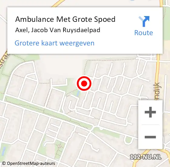 Locatie op kaart van de 112 melding: Ambulance Met Grote Spoed Naar Axel, Jacob Van Ruysdaelpad op 11 oktober 2017 12:03