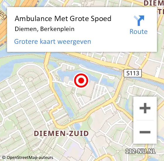 Locatie op kaart van de 112 melding: Ambulance Met Grote Spoed Naar Diemen, Berkenplein op 11 oktober 2017 13:28