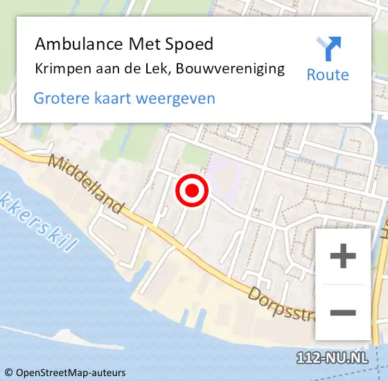 Locatie op kaart van de 112 melding: Ambulance Met Spoed Naar Krimpen aan de Lek, Bouwvereniging op 11 oktober 2017 13:35