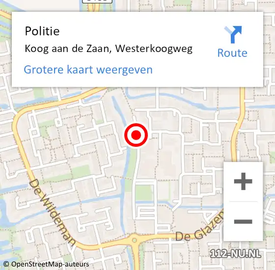 Locatie op kaart van de 112 melding: Politie Koog aan de Zaan, Westerkoogweg op 11 oktober 2017 14:54