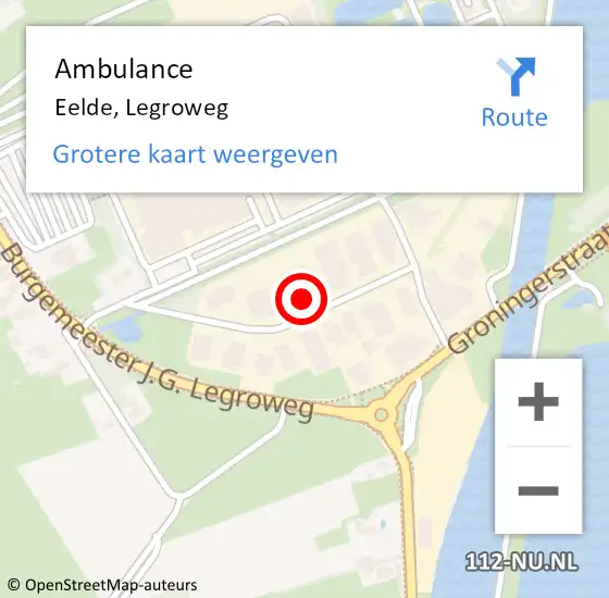 Locatie op kaart van de 112 melding: Ambulance Eelde, Legroweg op 11 oktober 2017 14:56