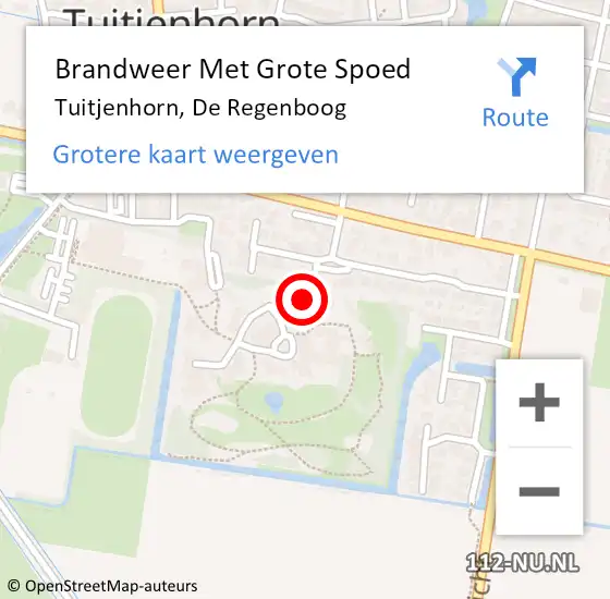 Locatie op kaart van de 112 melding: Brandweer Met Grote Spoed Naar Tuitjenhorn, De Regenboog op 11 oktober 2017 15:51