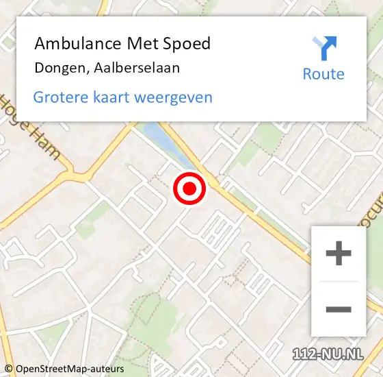 Locatie op kaart van de 112 melding: Ambulance Met Spoed Naar Dongen, Aalberselaan op 11 oktober 2017 15:56