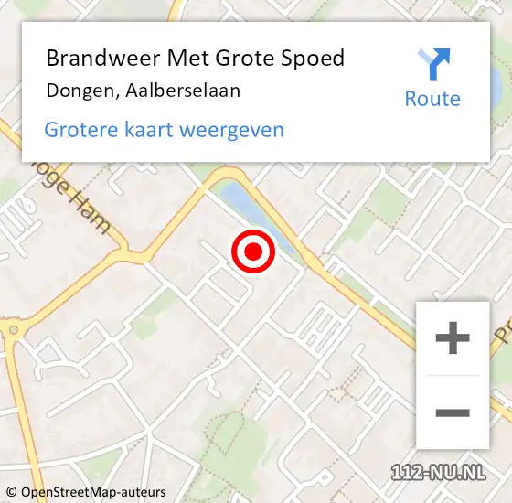 Locatie op kaart van de 112 melding: Brandweer Met Grote Spoed Naar Dongen, Aalberselaan op 11 oktober 2017 16:14