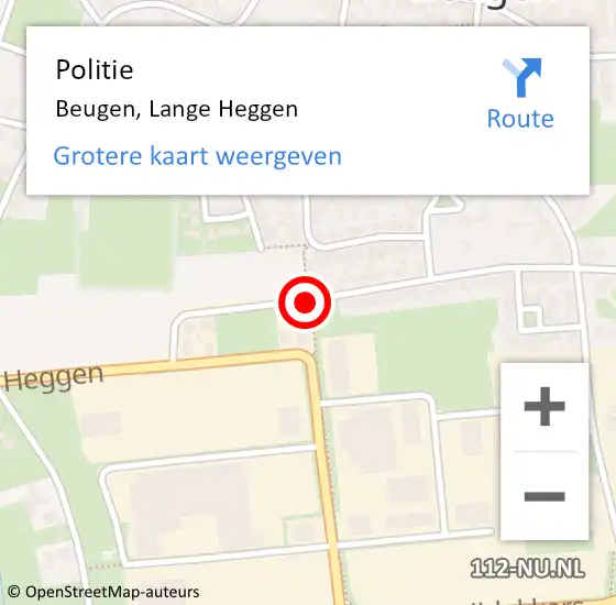 Locatie op kaart van de 112 melding: Politie Beugen, Lange Heggen op 11 oktober 2017 16:50