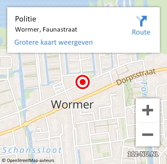 Locatie op kaart van de 112 melding: Politie Wormer, Faunastraat op 11 oktober 2017 17:10