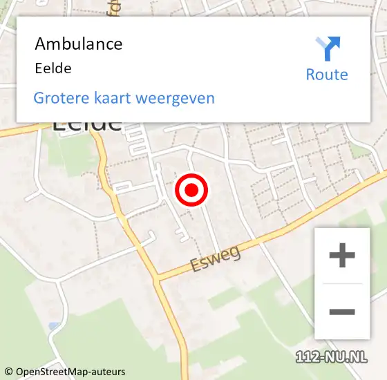 Locatie op kaart van de 112 melding: Ambulance Eelde op 11 oktober 2017 17:48