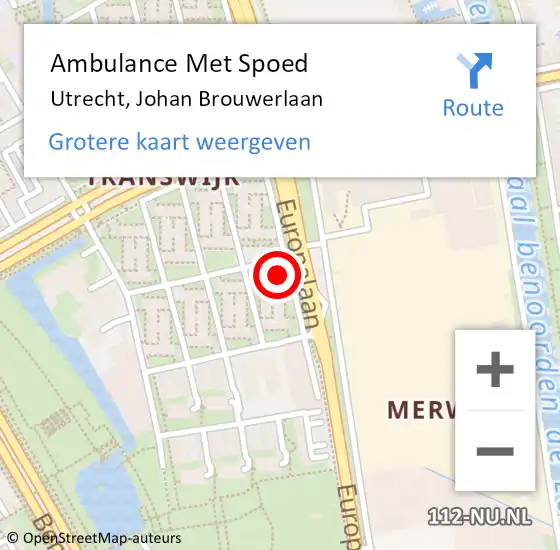 Locatie op kaart van de 112 melding: Ambulance Met Spoed Naar Utrecht, Johan Brouwerlaan op 11 oktober 2017 17:58