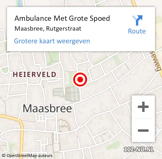 Locatie op kaart van de 112 melding: Ambulance Met Grote Spoed Naar Maasbree, Rutgerstraat op 3 februari 2014 20:21