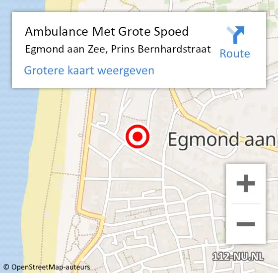 Locatie op kaart van de 112 melding: Ambulance Met Grote Spoed Naar Egmond aan Zee, Prins Bernhardstraat op 11 oktober 2017 18:56