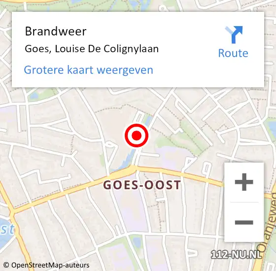 Locatie op kaart van de 112 melding: Brandweer Goes, Louise De Colignylaan op 11 oktober 2017 19:35