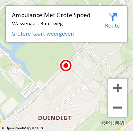 Locatie op kaart van de 112 melding: Ambulance Met Grote Spoed Naar Wassenaar, Buurtweg op 11 oktober 2017 20:15