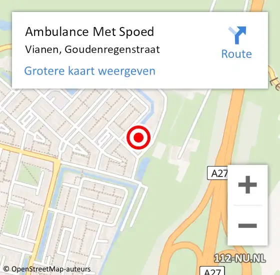 Locatie op kaart van de 112 melding: Ambulance Met Spoed Naar Vianen, Goudenregenstraat op 11 oktober 2017 20:38