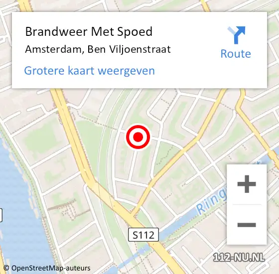 Locatie op kaart van de 112 melding: Brandweer Met Spoed Naar Amsterdam, Ben Viljoenstraat op 11 oktober 2017 21:02