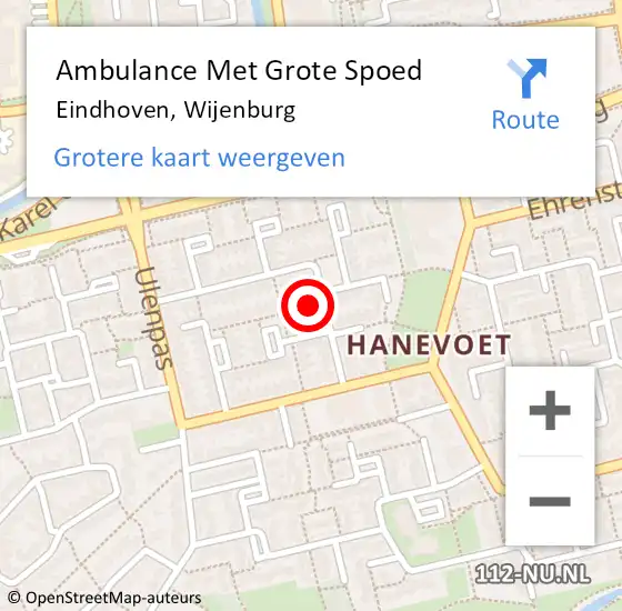 Locatie op kaart van de 112 melding: Ambulance Met Grote Spoed Naar Eindhoven, Wijenburg op 11 oktober 2017 21:21