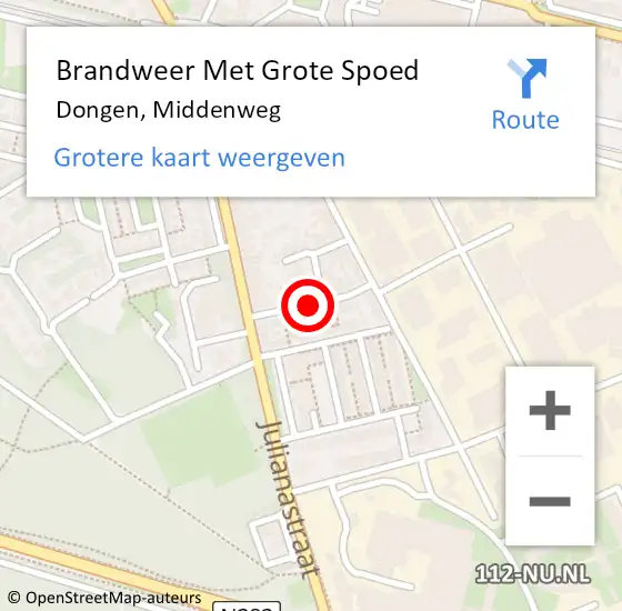 Locatie op kaart van de 112 melding: Brandweer Met Grote Spoed Naar Dongen, Middenweg op 12 oktober 2017 00:28