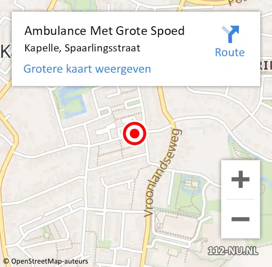 Locatie op kaart van de 112 melding: Ambulance Met Grote Spoed Naar Kapelle, Spaarlingsstraat op 12 oktober 2017 01:56