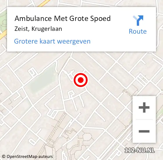 Locatie op kaart van de 112 melding: Ambulance Met Grote Spoed Naar Zeist, Krugerlaan op 12 oktober 2017 02:05