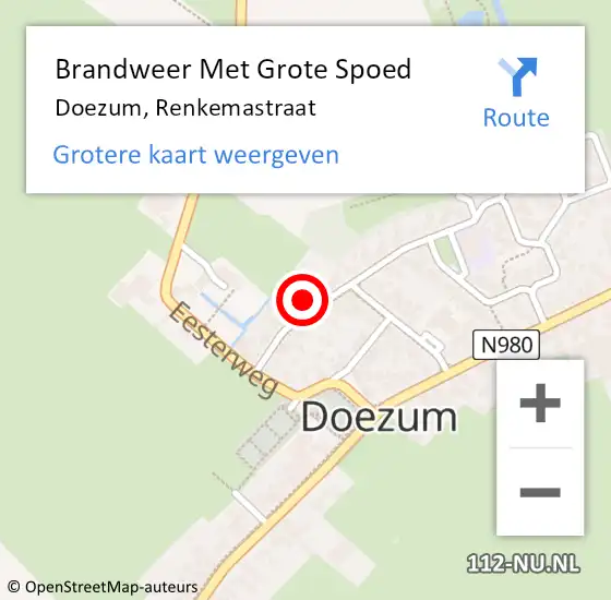 Locatie op kaart van de 112 melding: Brandweer Met Grote Spoed Naar Doezum, Renkemastraat op 12 oktober 2017 02:30