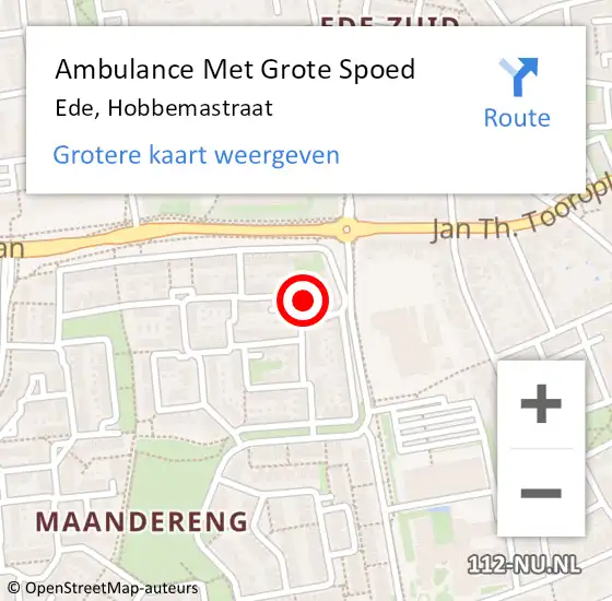 Locatie op kaart van de 112 melding: Ambulance Met Grote Spoed Naar Ede, Hobbemastraat op 12 oktober 2017 06:22