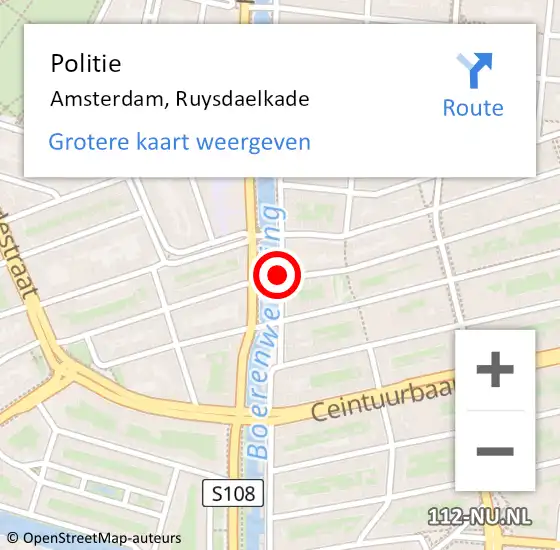 Locatie op kaart van de 112 melding: Politie Amsterdam, Ruysdaelkade op 12 oktober 2017 06:39