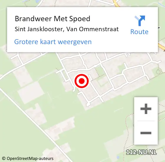 Locatie op kaart van de 112 melding: Brandweer Met Spoed Naar Sint Jansklooster, Van Ommenstraat op 12 oktober 2017 08:09