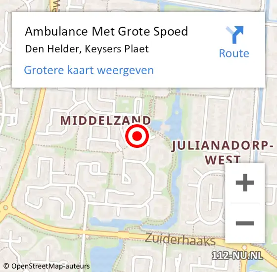 Locatie op kaart van de 112 melding: Ambulance Met Grote Spoed Naar Den Helder, Keysers Plaet op 12 oktober 2017 08:33