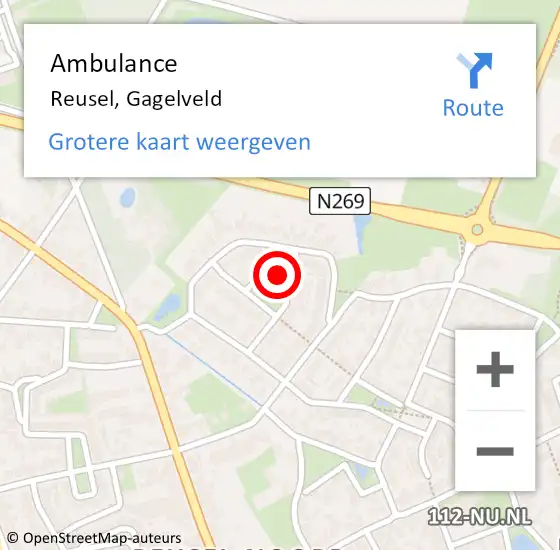 Locatie op kaart van de 112 melding: Ambulance Reusel, Gagelveld op 12 oktober 2017 08:59