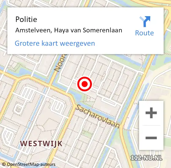 Locatie op kaart van de 112 melding: Politie Amstelveen, Haya van Somerenlaan op 12 oktober 2017 09:16