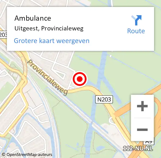 Locatie op kaart van de 112 melding: Ambulance Uitgeest, Provincialeweg op 12 oktober 2017 10:30