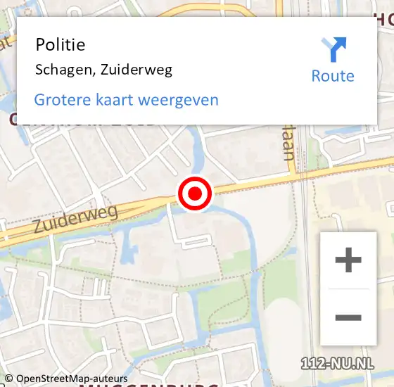 Locatie op kaart van de 112 melding: Politie Schagen, Zuiderweg op 12 oktober 2017 11:34