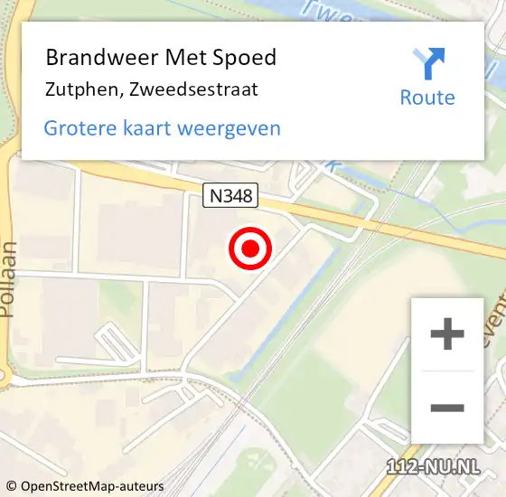 Locatie op kaart van de 112 melding: Brandweer Met Spoed Naar Zutphen, Zweedsestraat op 12 oktober 2017 11:40