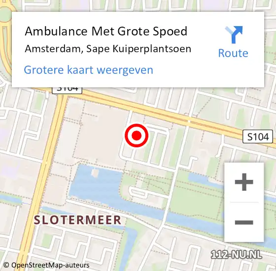 Locatie op kaart van de 112 melding: Ambulance Met Grote Spoed Naar Amsterdam, Sape Kuiperplantsoen op 12 oktober 2017 12:14