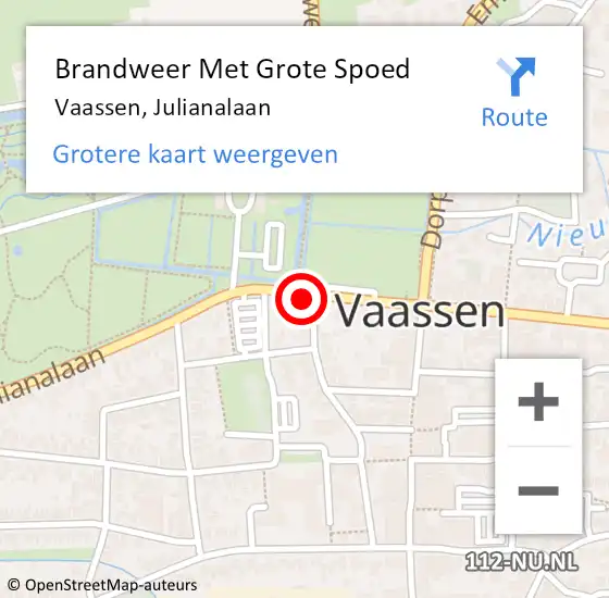 Locatie op kaart van de 112 melding: Brandweer Met Grote Spoed Naar Vaassen, Julianalaan op 12 oktober 2017 12:46