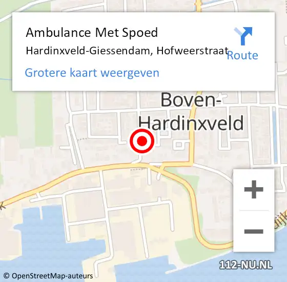 Locatie op kaart van de 112 melding: Ambulance Met Spoed Naar Hardinxveld-Giessendam, Hofweerstraat op 12 oktober 2017 12:46