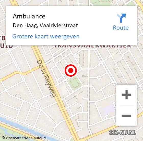Locatie op kaart van de 112 melding: Ambulance Den Haag, Vaalrivierstraat op 12 oktober 2017 12:49