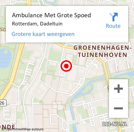 Locatie op kaart van de 112 melding: Ambulance Met Grote Spoed Naar Rotterdam, Dadeltuin op 12 oktober 2017 13:08