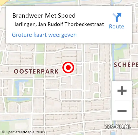 Locatie op kaart van de 112 melding: Brandweer Met Spoed Naar Harlingen, Jan Rudolf Thorbeckestraat op 12 oktober 2017 14:02