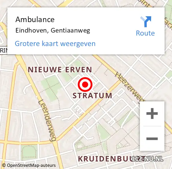 Locatie op kaart van de 112 melding: Ambulance Eindhoven, Gentiaanweg op 12 oktober 2017 15:34