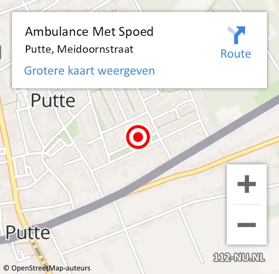 Locatie op kaart van de 112 melding: Ambulance Met Spoed Naar Putte, Meidoornstraat op 12 oktober 2017 15:56