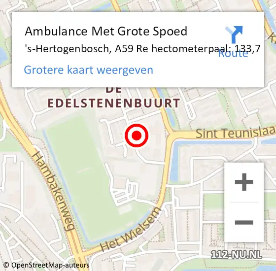 Locatie op kaart van de 112 melding: Ambulance Met Grote Spoed Naar 's-Hertogenbosch, A59 Re hectometerpaal: 133,7 op 12 oktober 2017 17:07