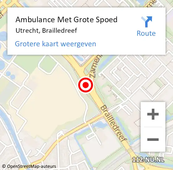 Locatie op kaart van de 112 melding: Ambulance Met Grote Spoed Naar Utrecht, Brailledreef op 12 oktober 2017 17:16