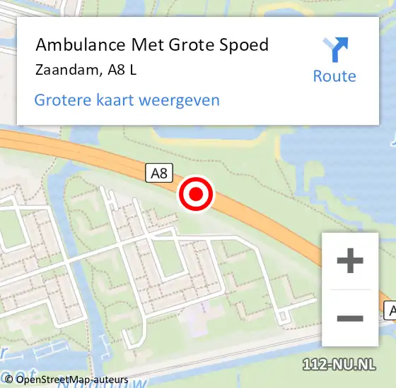 Locatie op kaart van de 112 melding: Ambulance Met Grote Spoed Naar Zaandam, A8 L op 12 oktober 2017 18:16