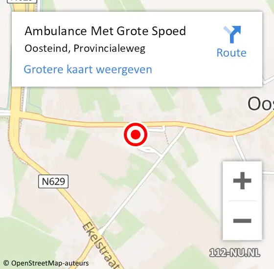 Locatie op kaart van de 112 melding: Ambulance Met Grote Spoed Naar Oosteind, Provincialeweg op 12 oktober 2017 18:25