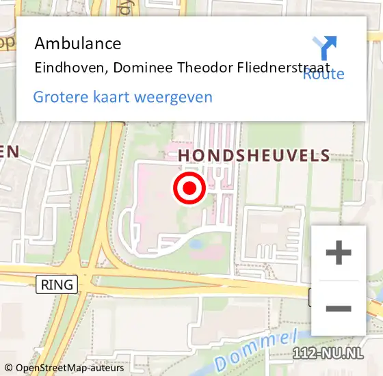 Locatie op kaart van de 112 melding: Ambulance Eindhoven, Dominee Theodor Fliednerstraat op 12 oktober 2017 18:42