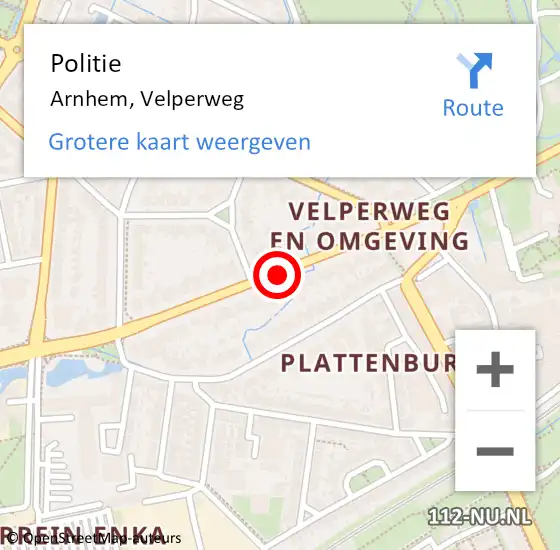 Locatie op kaart van de 112 melding: Politie Arnhem, Velperweg op 12 oktober 2017 18:42