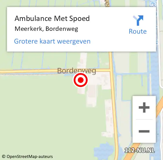 Locatie op kaart van de 112 melding: Ambulance Met Spoed Naar Meerkerk, Bordenweg op 12 oktober 2017 19:21