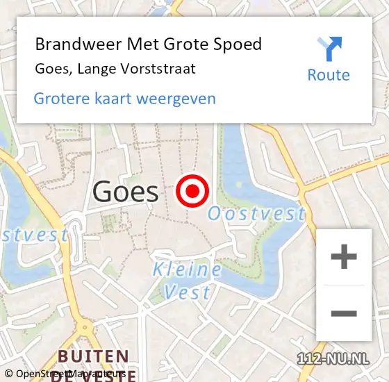 Locatie op kaart van de 112 melding: Brandweer Met Grote Spoed Naar Goes, Lange Vorststraat op 12 oktober 2017 20:14