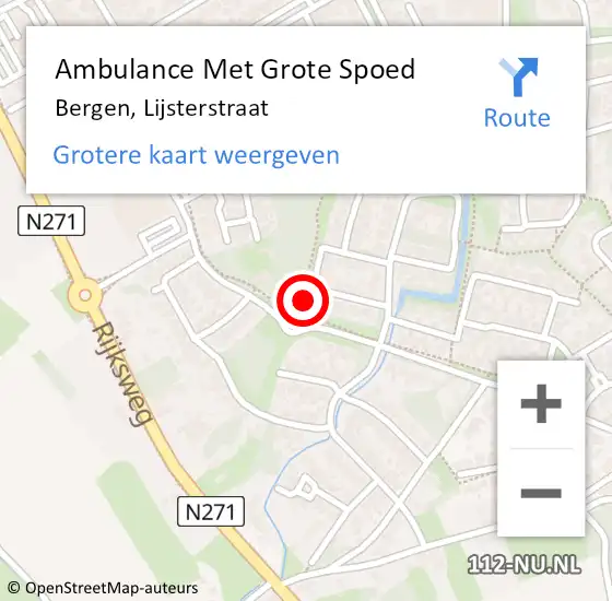 Locatie op kaart van de 112 melding: Ambulance Met Grote Spoed Naar Bergen, Lijsterstraat op 12 oktober 2017 20:46