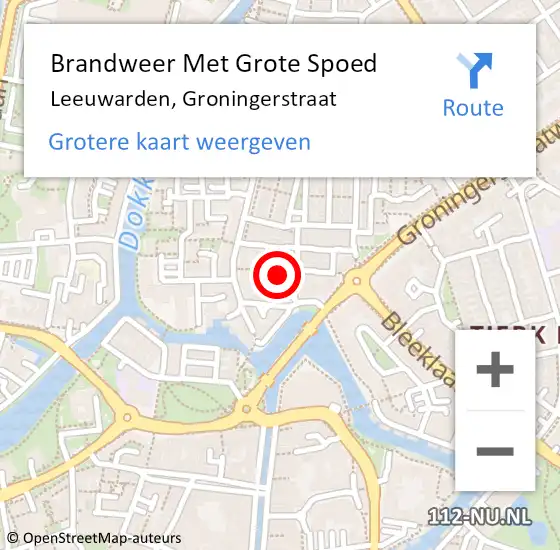 Locatie op kaart van de 112 melding: Brandweer Met Grote Spoed Naar Leeuwarden, Groningerstraat op 12 oktober 2017 21:35